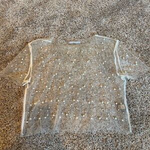BKE Sheer Pearl Embellished Top